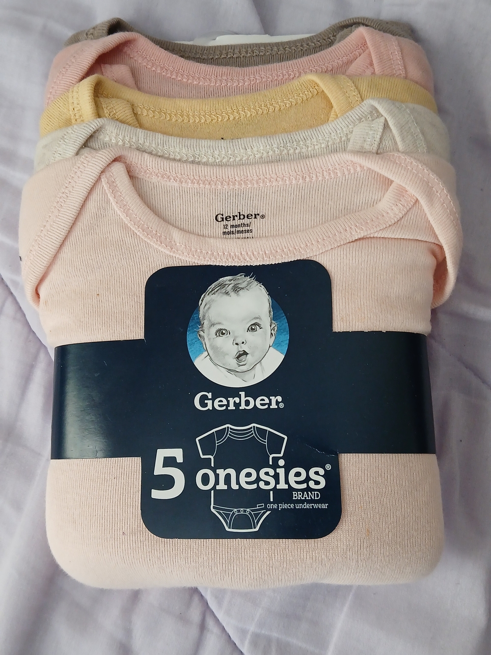 Gerber 5-Pack Onesies in Pink, Yellow, Cream, Gray, Tan